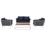 Stance 4 Piece Outdoor Patio Aluminum Sectional Sofa Set White Navy EEI-3172-WHI-NAV-SET