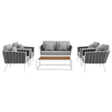 Stance 6 Piece Outdoor Patio Aluminum Sectional Sofa Set White Gray EEI-3173-WHI-GRY-SET