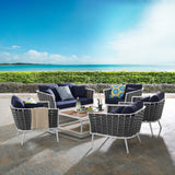 Stance 6 Piece Outdoor Patio Aluminum Sectional Sofa Set White Navy EEI-3173-WHI-NAV-SET