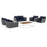 Stance 6 Piece Outdoor Patio Aluminum Sectional Sofa Set White Navy EEI-3173-WHI-NAV-SET