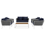 Stance 6 Piece Outdoor Patio Aluminum Sectional Sofa Set White Navy EEI-3173-WHI-NAV-SET