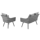Endeavor 2 Piece Outdoor Patio Wicker Rattan Loveseat and Armchair Set Gray Gray EEI-3174-GRY-GRY-SET