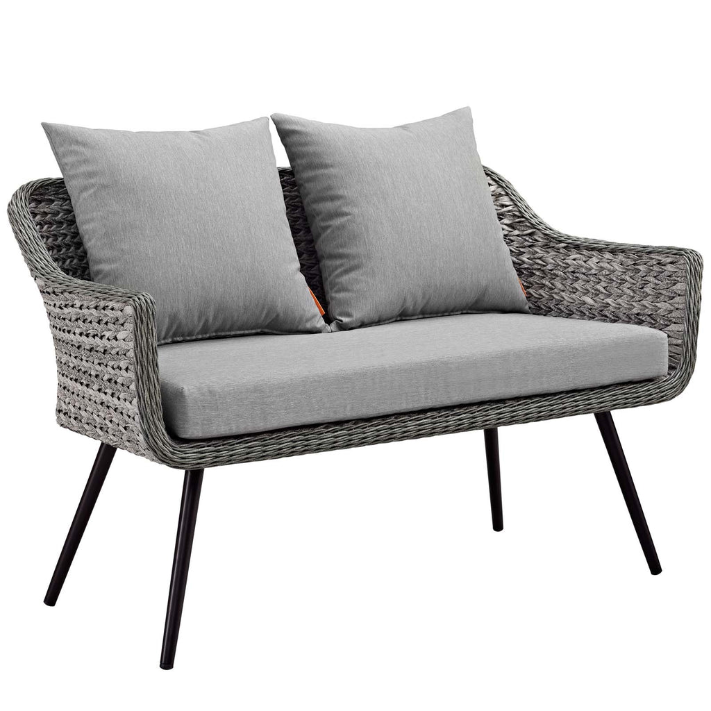Endeavor 4 Piece Outdoor Patio Wicker Rattan Loveseat Armchair and Coffee Table Set Gray Gray EEI-3177-GRY-GRY-SET