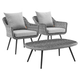 Endeavor 3 Piece Outdoor Patio Wicker Rattan Armchair and Coffee Table Set Gray Gray EEI-3179-GRY-GRY-SET