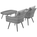 Endeavor 3 Piece Outdoor Patio Wicker Rattan Armchair and Coffee Table Set Gray Gray EEI-3179-GRY-GRY-SET