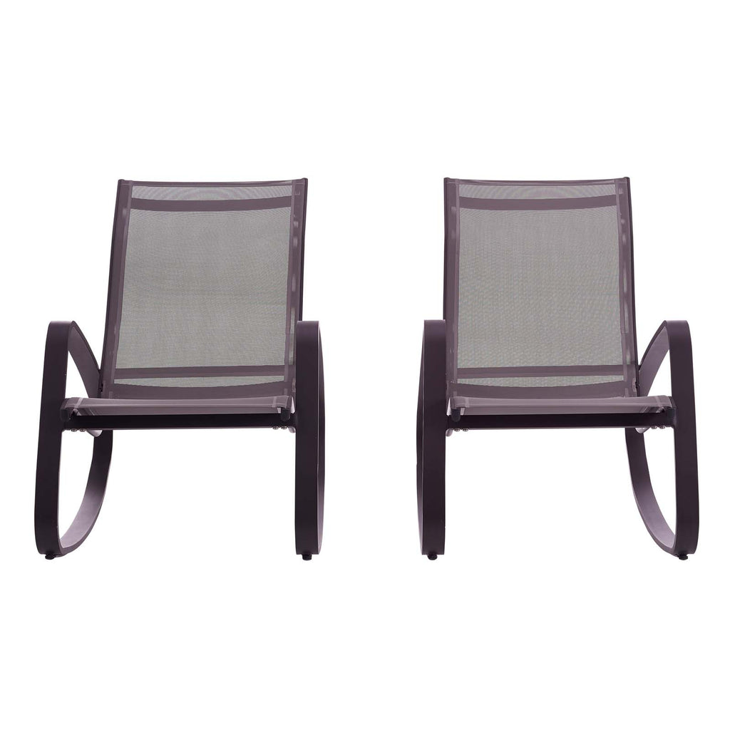 Traveler Rocking Lounge Chair Outdoor Patio Mesh Sling Set of 2 Black Black EEI-3180-BLK-BLK-SET