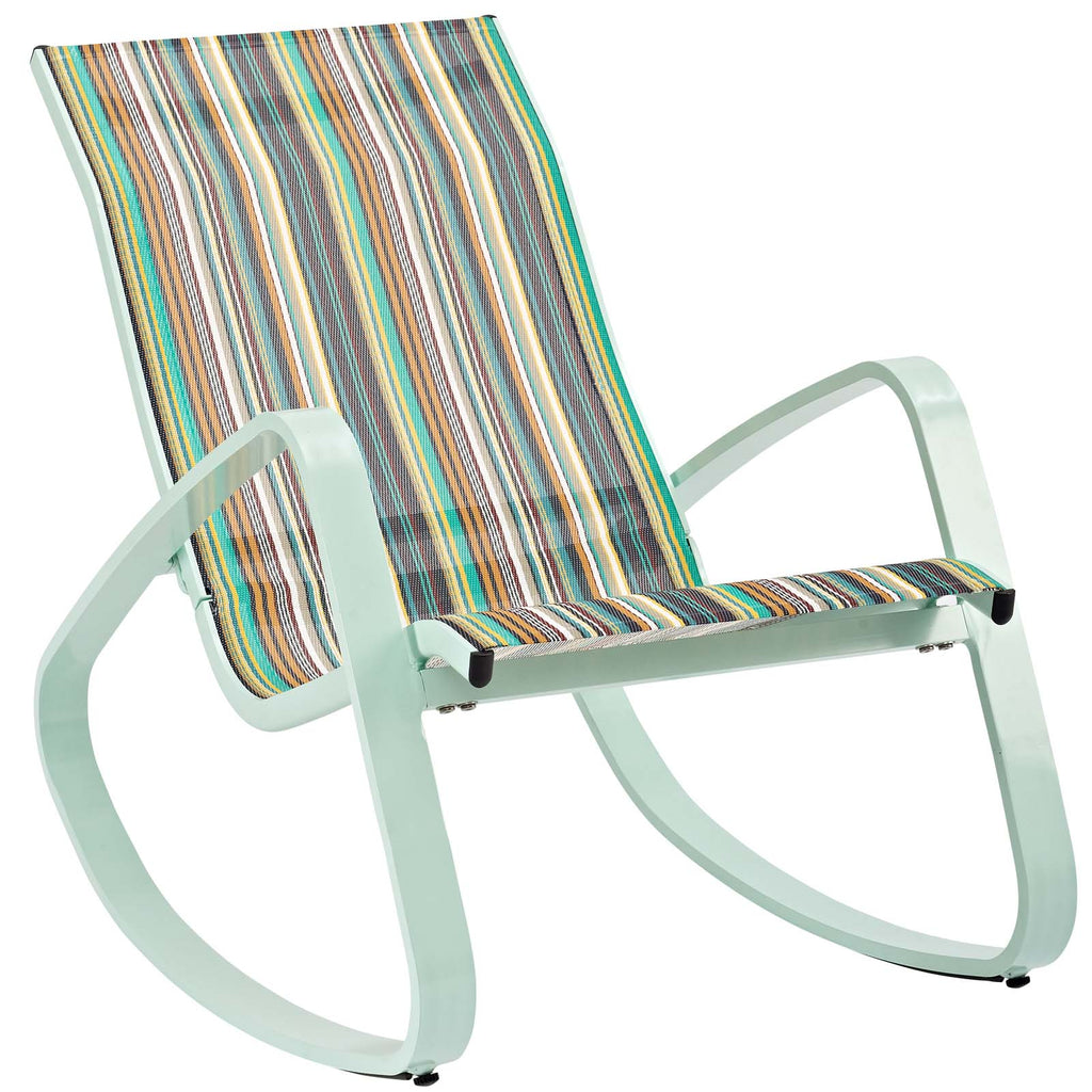 Traveler Rocking Lounge Chair Outdoor Patio Mesh Sling Set of 2 Green Stripe EEI-3180-GRN-STR-SET