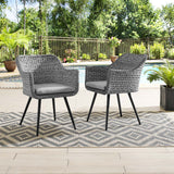 Endeavor Dining Armchair Outdoor Patio Wicker Rattan Set of 2 Gray Gray EEI-3181-GRY-GRY-SET