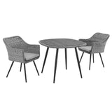 Endeavor 3 Piece Outdoor Patio Wicker Rattan Dining Set Gray Gray EEI-3182-GRY-GRY-SET