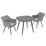 Endeavor 3 Piece Outdoor Patio Wicker Rattan Dining Set Gray Gray EEI-3182-GRY-GRY-SET