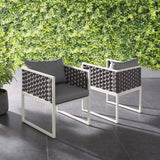 Stance Dining Armchair Outdoor Patio Aluminum Set of 2 White Gray EEI-3183-WHI-GRY-SET