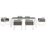 Stance 7 Piece Outdoor Patio Aluminum Dining Set White Gray EEI-3185-WHI-GRY-SET