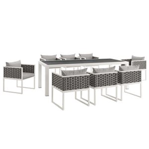 Stance 9 Piece Outdoor Patio Aluminum Dining Set White Gray EEI-3186-WHI-GRY-SET