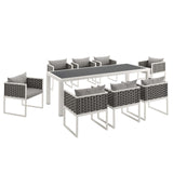 Stance 9 Piece Outdoor Patio Aluminum Dining Set White Gray EEI-3186-WHI-GRY-SET
