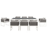 Stance 9 Piece Outdoor Patio Aluminum Dining Set White Gray EEI-3186-WHI-GRY-SET