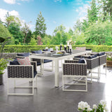 Stance 9 Piece Outdoor Patio Aluminum Dining Set White Navy EEI-3186-WHI-NAV-SET