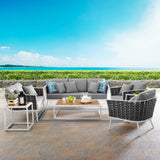 Stance 5 Piece Outdoor Patio Aluminum Sectional Sofa Set White Gray EEI-3187-WHI-GRY-SET