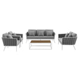 Stance 5 Piece Outdoor Patio Aluminum Sectional Sofa Set White Gray EEI-3187-WHI-GRY-SET