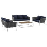 Stance 5 Piece Outdoor Patio Aluminum Sectional Sofa Set White Navy EEI-3187-WHI-NAV-SET