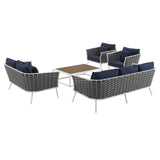 Stance 5 Piece Outdoor Patio Aluminum Sectional Sofa Set White Navy EEI-3187-WHI-NAV-SET