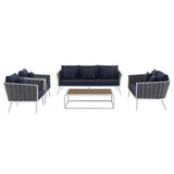 Stance 5 Piece Outdoor Patio Aluminum Sectional Sofa Set White Navy EEI-3187-WHI-NAV-SET