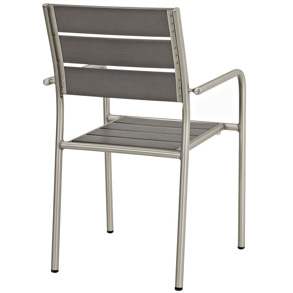 Shore Outdoor Patio Aluminum Dining Rounded Armchair Set of 2 Silver Gray EEI-3203-SLV-GRY-SET
