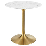 Modway Furniture Lippa 28" Round Artificial Marble Dining Table Gold White EEI-3213-GLD-WHI