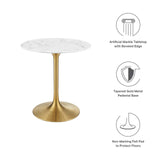 Modway Furniture Lippa 28" Round Artificial Marble Dining Table Gold White EEI-3213-GLD-WHI