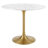 Modway Furniture Lippa 36" Round Artificial Marble Dining Table Gold White EEI-3214-GLD-WHI