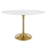 Modway Furniture Lippa 48" Oval Artificial Marble Dining Table Gold White EEI-3216-GLD-WHI