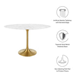 Modway Furniture Lippa 48" Oval Artificial Marble Dining Table Gold White EEI-3216-GLD-WHI