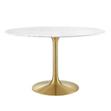 Modway Furniture Lippa 47" Round Artificial Marble Dining Table Gold White EEI-3232-GLD-WHI