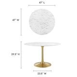 Modway Furniture Lippa 47" Round Artificial Marble Dining Table Default Title EEI-3232-GLD-WHI