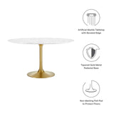 Modway Furniture Lippa 54" Round Artificial Marble Dining Table Gold White EEI-3233-GLD-WHI
