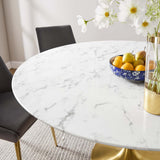 Modway Furniture Lippa 60" Round Artificial Marble Dining Table Gold White EEI-3234-GLD-WHI