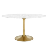 Modway Furniture Lippa 54" Oval Artificial Marble Dining Table Gold White EEI-3235-GLD-WHI
