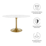 Modway Furniture Lippa 54" Oval Artificial Marble Dining Table Gold White EEI-3235-GLD-WHI