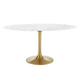 Modway Furniture Lippa 60" Oval Artificial Marble Dining Table Gold White EEI-3236-GLD-WHI