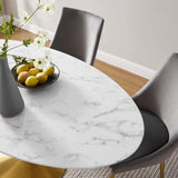 Modway Furniture Lippa 60" Oval Artificial Marble Dining Table Gold White EEI-3236-GLD-WHI