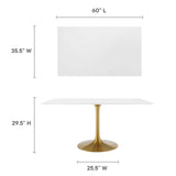 Modway Furniture Lippa 60" Rectangle Wood Dining Table Gold White EEI-3256-GLD-WHI