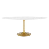 Modway Furniture Lippa 78" Oval Artificial Marble Dining Table Default Title EEI-3257-GLD-WHI