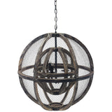 Gravitate Globe Rustic Oak Wood Pendant Light Chandelier  EEI-3271