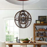 Gravitate Globe Rustic Oak Wood Pendant Light Chandelier  EEI-3271