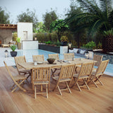 Marina 11 Piece Outdoor Patio Teak Dining Set Natural EEI-3284-NAT-SET