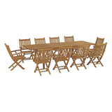 Marina 11 Piece Outdoor Patio Teak Dining Set Natural EEI-3285-NAT-SET