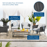 Stance 5 Piece Outdoor Patio Aluminum Sectional Sofa Set Gray White EEI-3321-GRY-WHI-SET