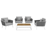 Stance 5 Piece Outdoor Patio Aluminum Sectional Sofa Set White Gray EEI-3321-WHI-GRY-SET