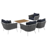 Stance 5 Piece Outdoor Patio Aluminum Sectional Sofa Set White Navy EEI-3321-WHI-NAV-SET