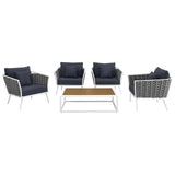 Stance 5 Piece Outdoor Patio Aluminum Sectional Sofa Set White Navy EEI-3321-WHI-NAV-SET