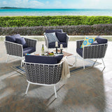 Stance 5 Piece Outdoor Patio Aluminum Sectional Sofa Set White Navy EEI-3321-WHI-NAV-SET